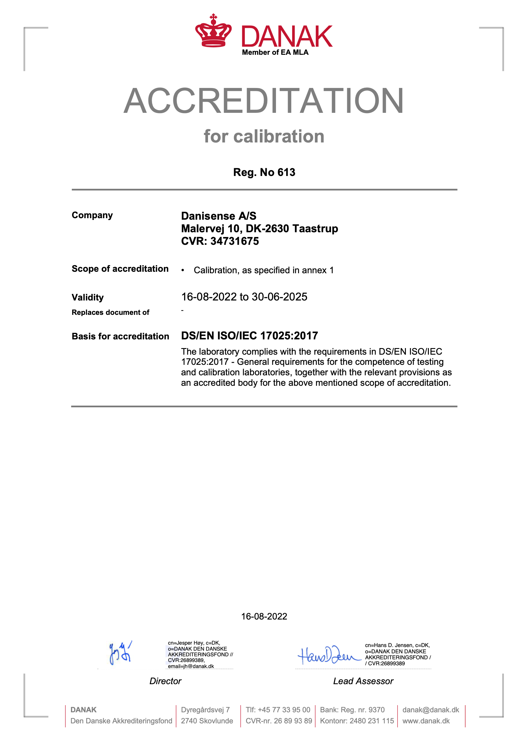 Calibration service Danisense